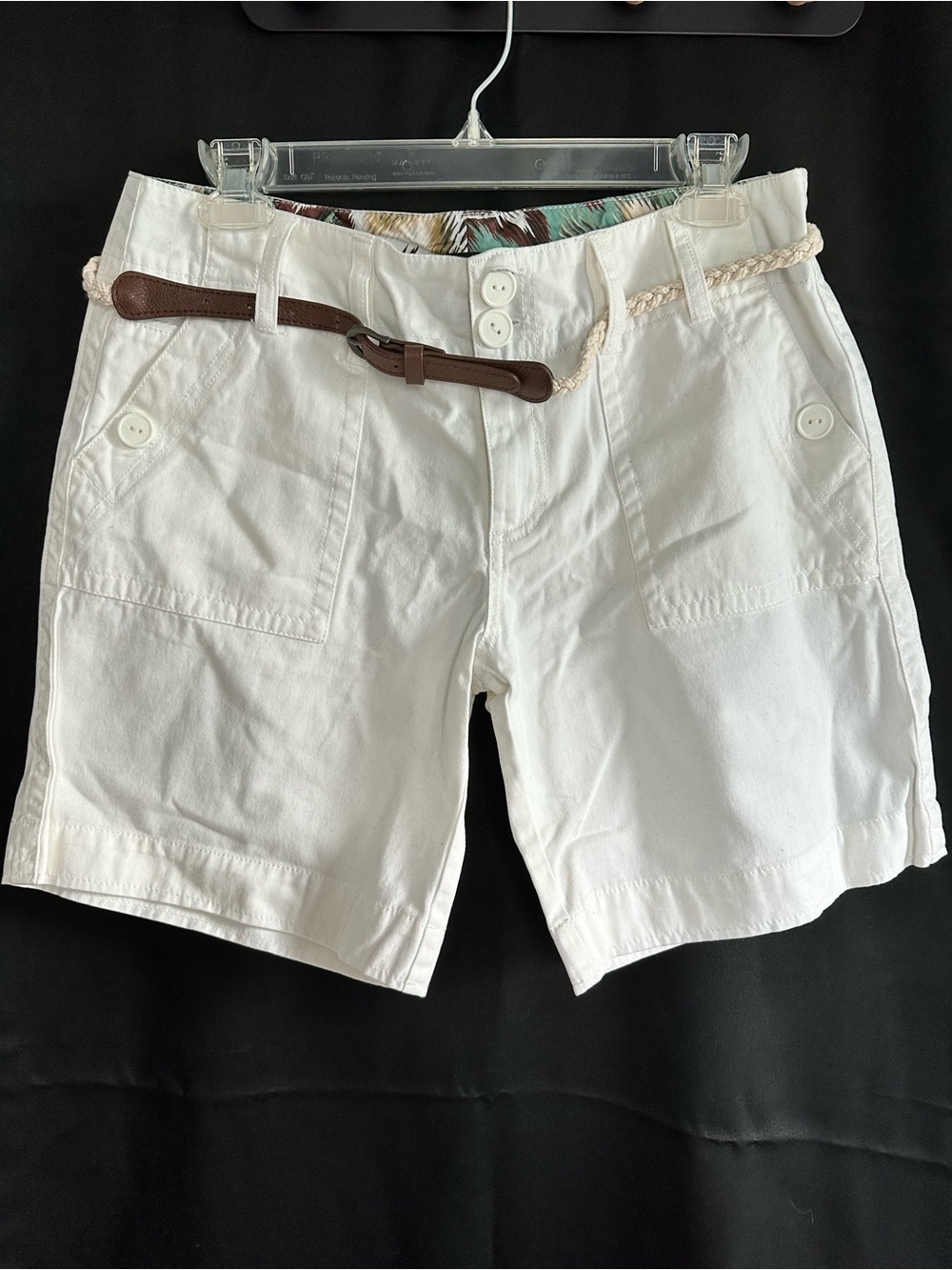 Sanctuary White Bermuda Shorts with Braided Rope and Leather Accent